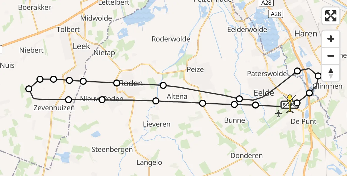 Routekaart van de vlucht: Lifeliner 4 naar Groningen Airport Eelde, Molenweg