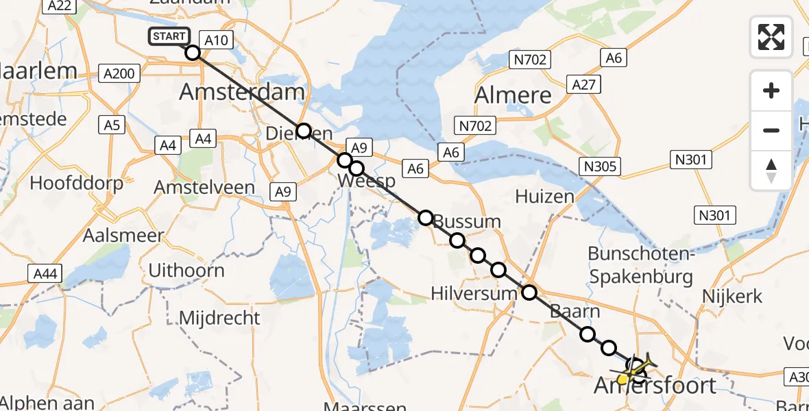 Routekaart van de vlucht: Lifeliner 1 naar Amersfoort, Nustar Terminals B.V.