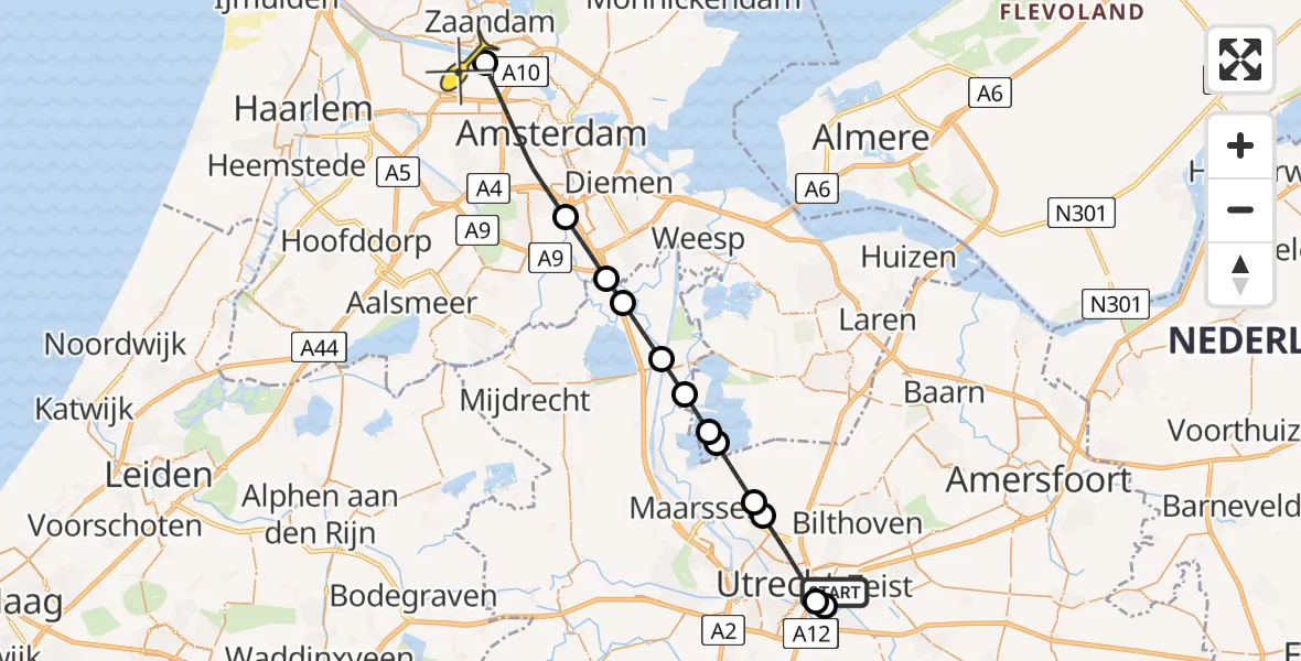 Routekaart van de vlucht: Lifeliner 1 naar Amsterdam Heliport, Vogelenboslaan