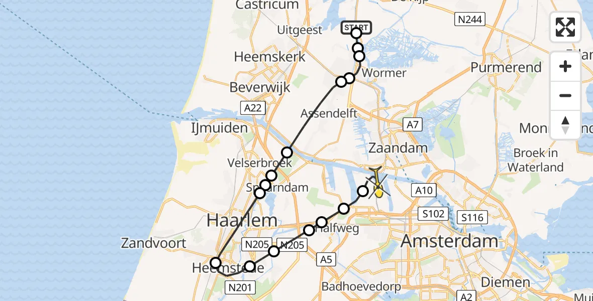 Routekaart van de vlucht: Lifeliner 1 naar Amsterdam Heliport, Markervaart