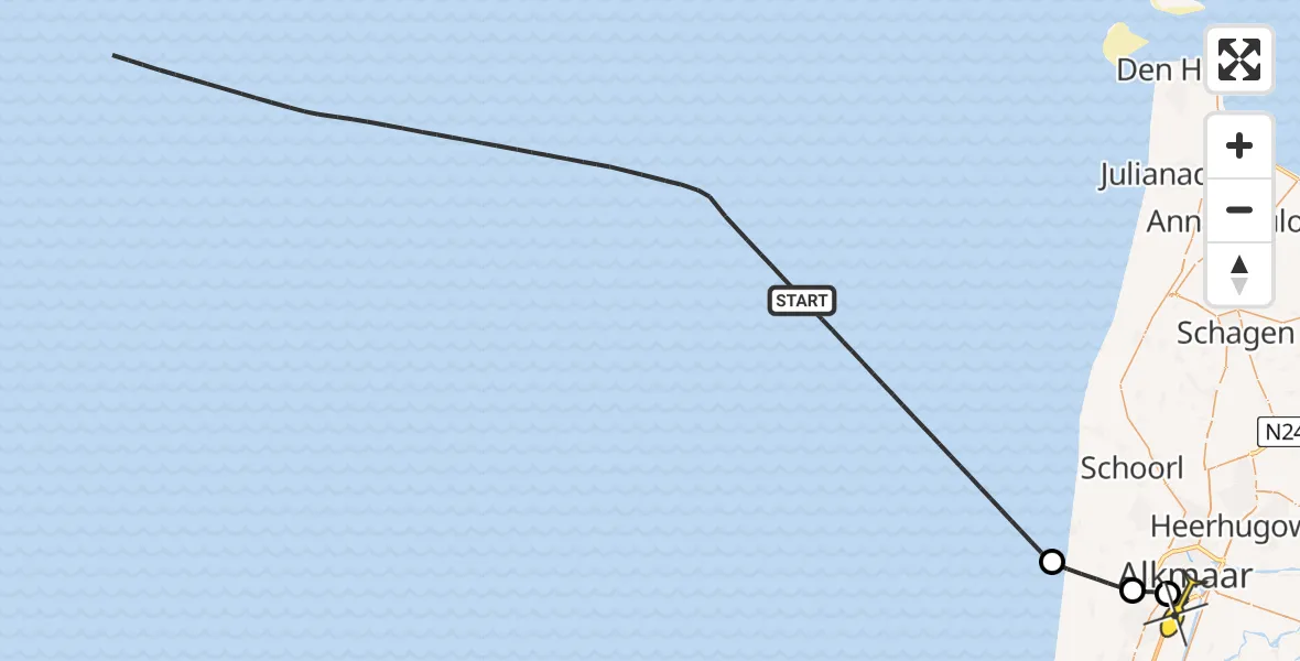 Routekaart van de vlucht: Kustwachthelikopter naar Alkmaar, Parelweg