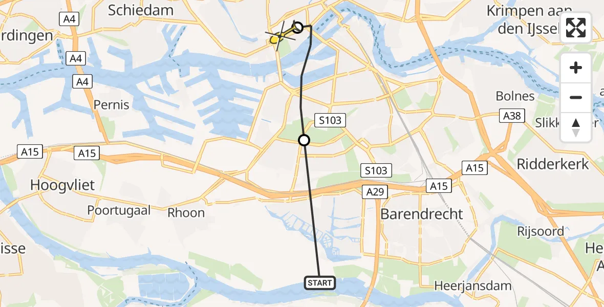 Routekaart van de vlucht: Lifeliner 2 naar Erasmus MC, Oldegaarde