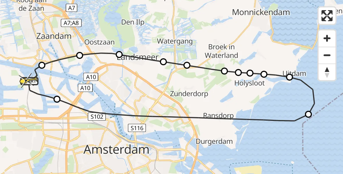 Routekaart van de vlucht: Lifeliner 1 naar Amsterdam Heliport, Maltaweg