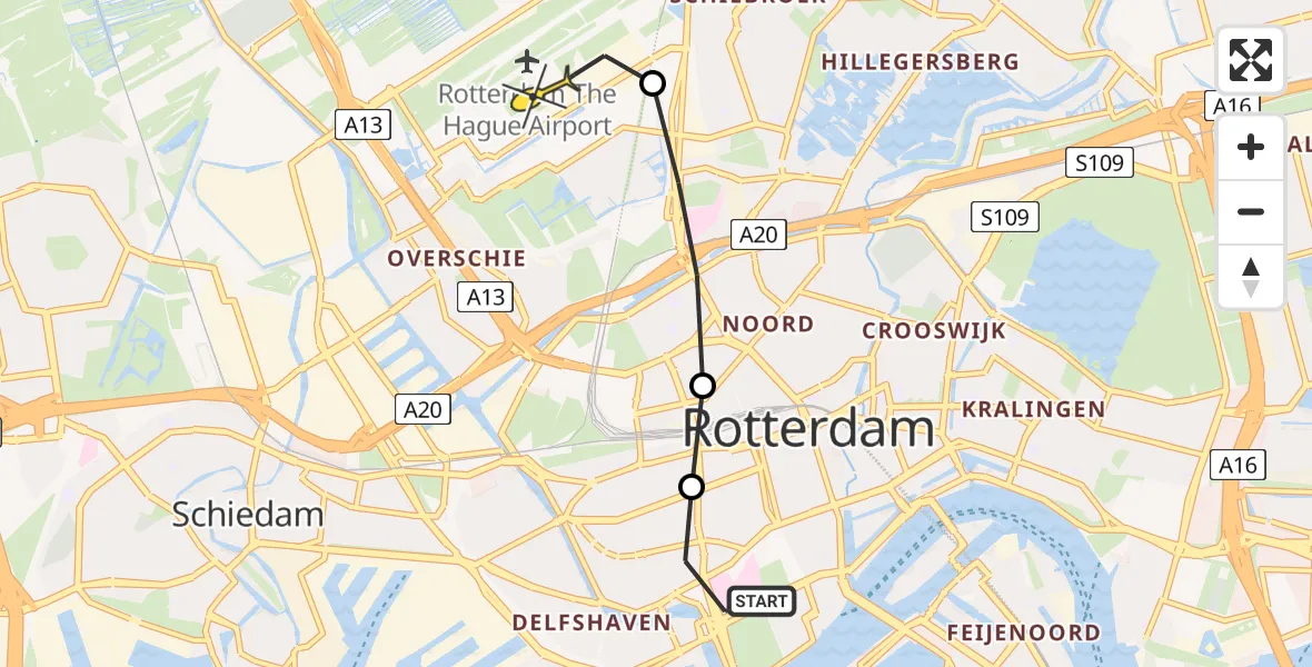 Routekaart van de vlucht: Lifeliner 2 naar Rotterdam The Hague Airport, Nieuwe Binnenweg