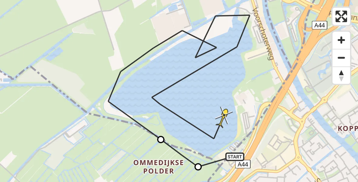 Routekaart van de vlucht: Politiehelikopter naar Valkenburg, Zijlwatering