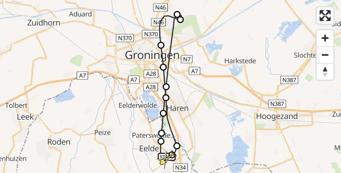 Routekaart van de vlucht: Lifeliner 4 naar Groningen Airport Eelde, Esweg