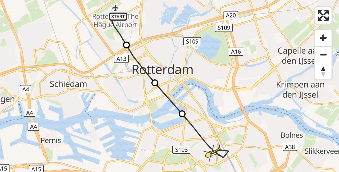 Routekaart van de vlucht: Lifeliner 2 naar Rotterdam, Axelpad