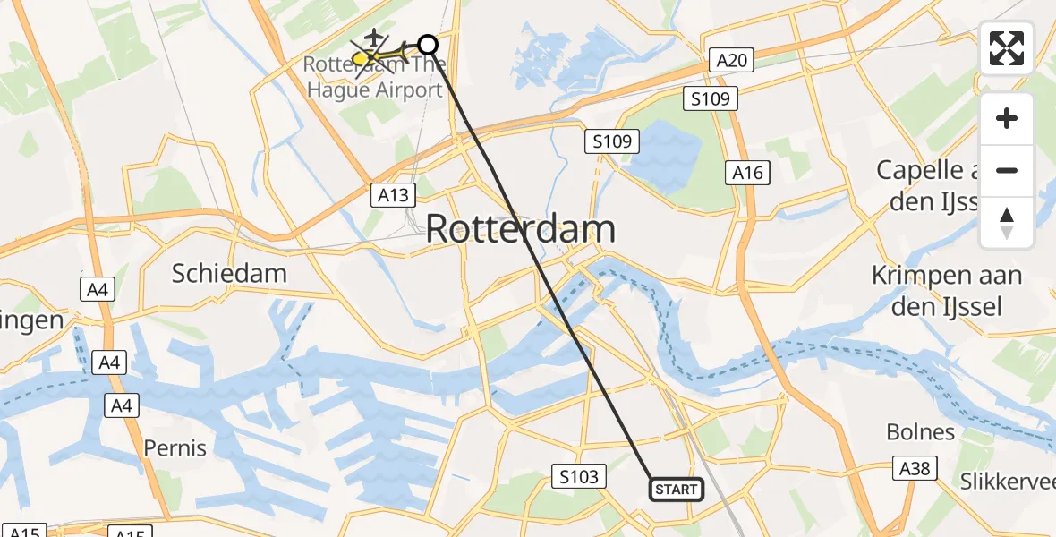 Routekaart van de vlucht: Lifeliner 2 naar Rotterdam The Hague Airport, Heggepad