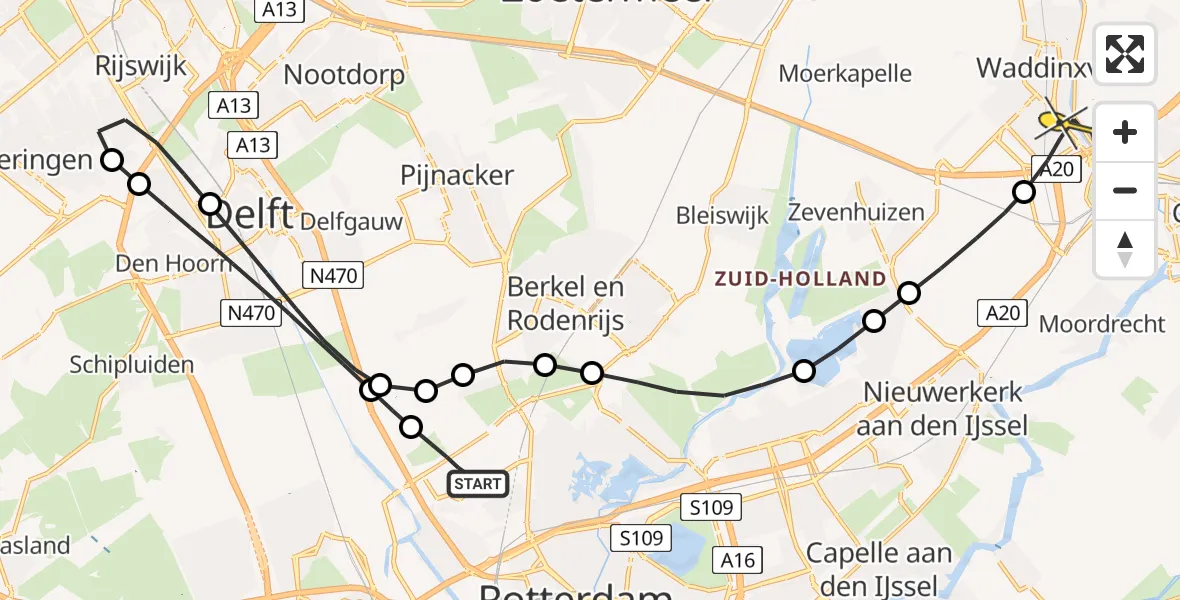 Routekaart van de vlucht: Lifeliner 2 naar Waddinxveen, Herculespad