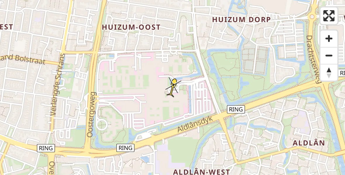 Vluchtroute Ambulancehelikopter van Leeuwarden naar Leeuwarden