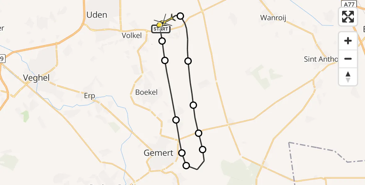 Routekaart van de vlucht: Lifeliner 3 naar Vliegbasis Volkel, Vinkenstraat