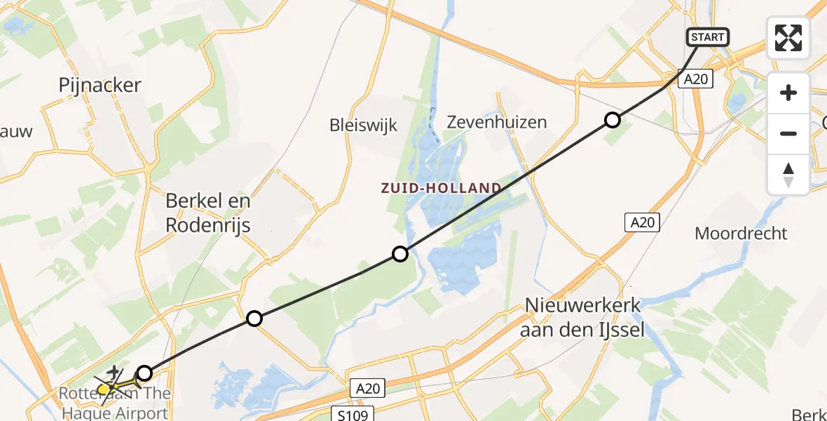 Routekaart van de vlucht: Lifeliner 2 naar Rotterdam The Hague Airport, Parklaan