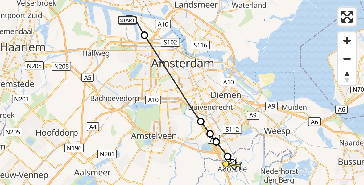 Routekaart van de vlucht: Lifeliner 1 naar Abcoude, Grote Tocht