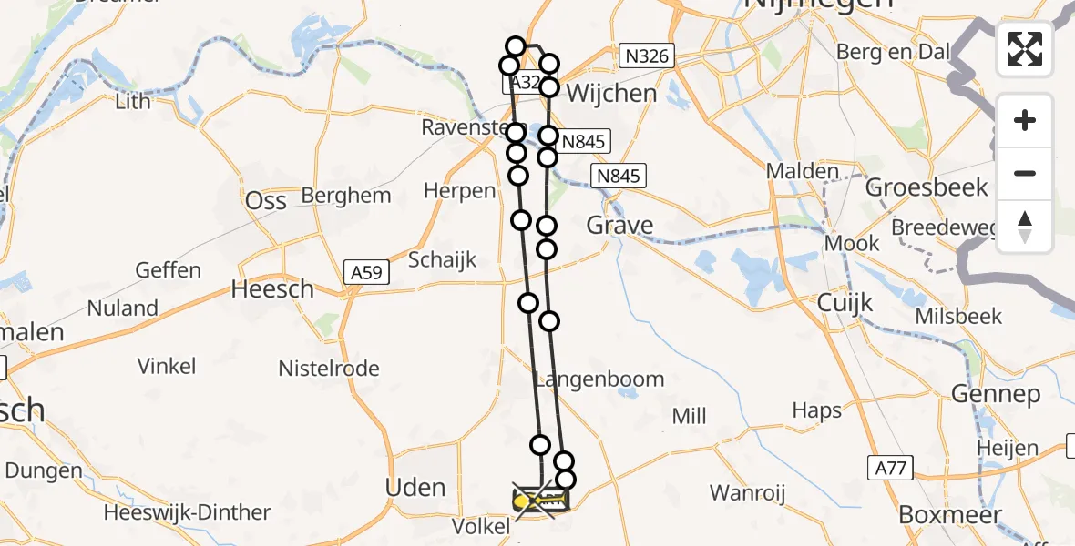 Routekaart van de vlucht: Lifeliner 3 naar Vliegbasis Volkel, Millsebaan