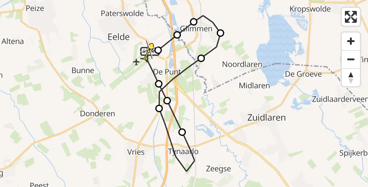 Routekaart van de vlucht: Lifeliner 4 naar Groningen Airport Eelde, Duinstraat