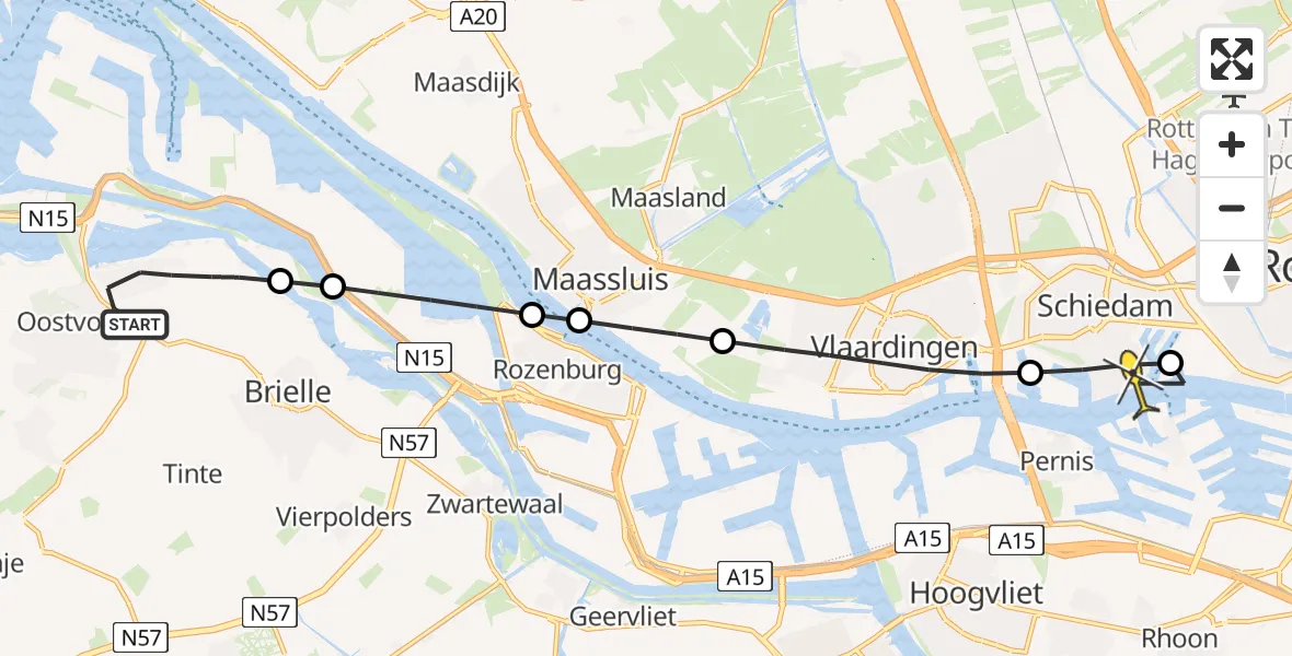 Routekaart van de vlucht: Lifeliner 2 naar Schiedam, Bree