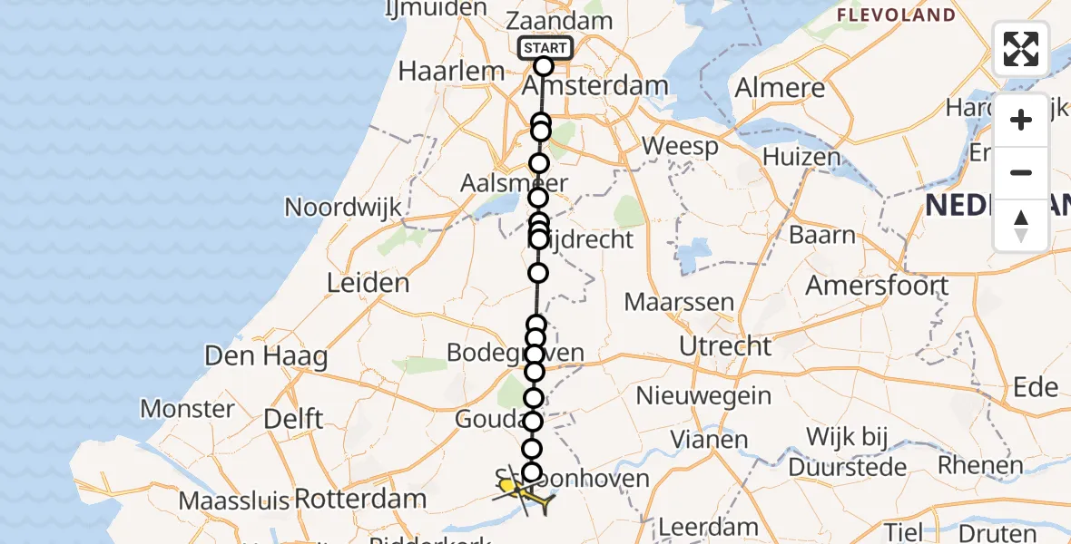 Routekaart van de vlucht: Lifeliner 1 naar Bergambacht, Nieuw-Zeelandweg