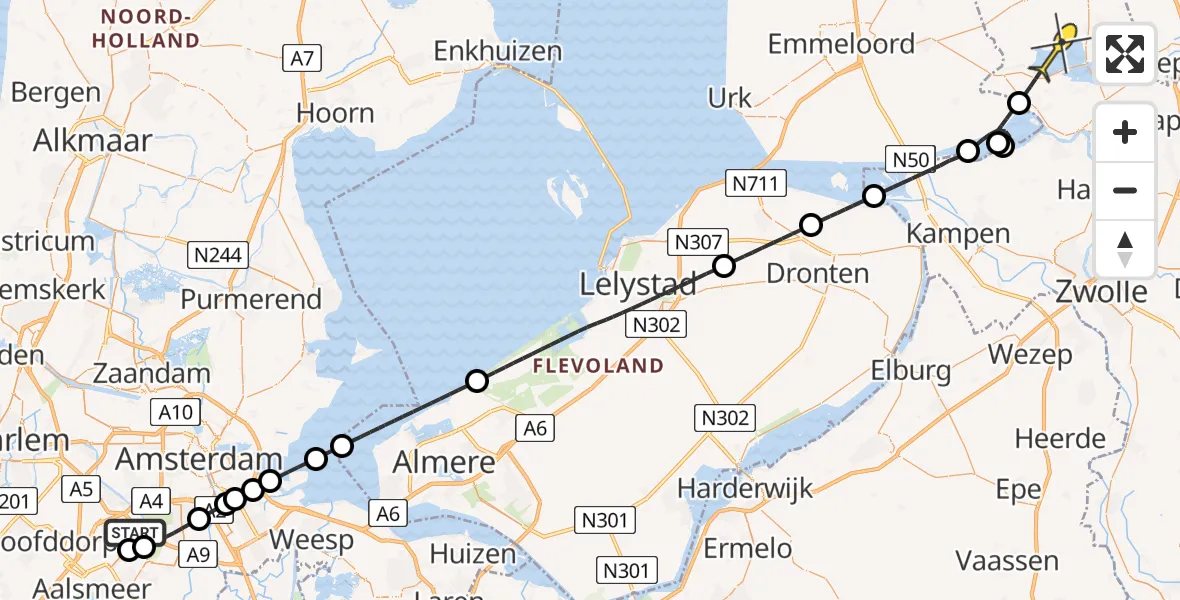 Routekaart van de vlucht: Politieheli naar Sint Jansklooster, Amsterdam-Bataviaweg