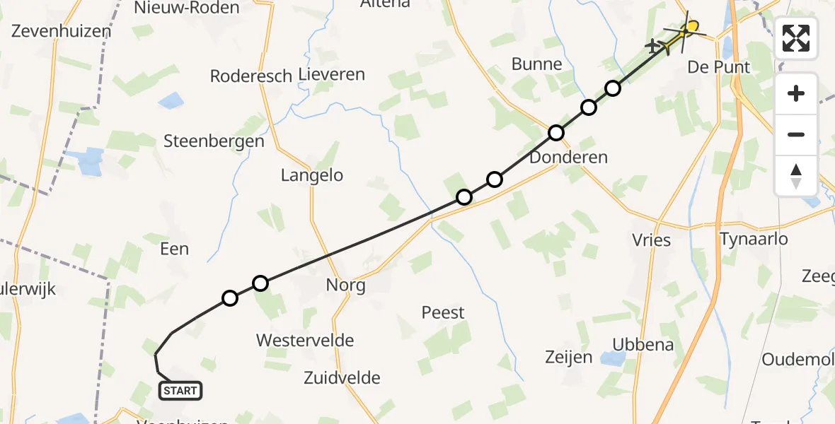 Routekaart van de vlucht: Lifeliner 4 naar Groningen Airport Eelde, Eikenlaan