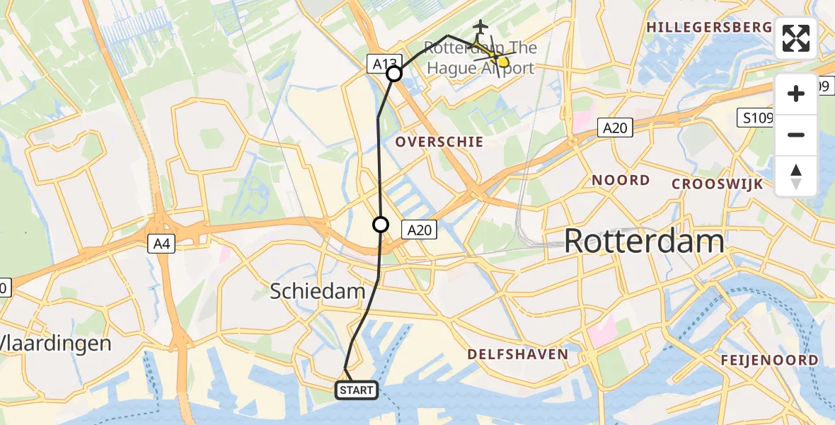 Routekaart van de vlucht: Lifeliner 2 naar Rotterdam The Hague Airport, Rotterdamsedijk