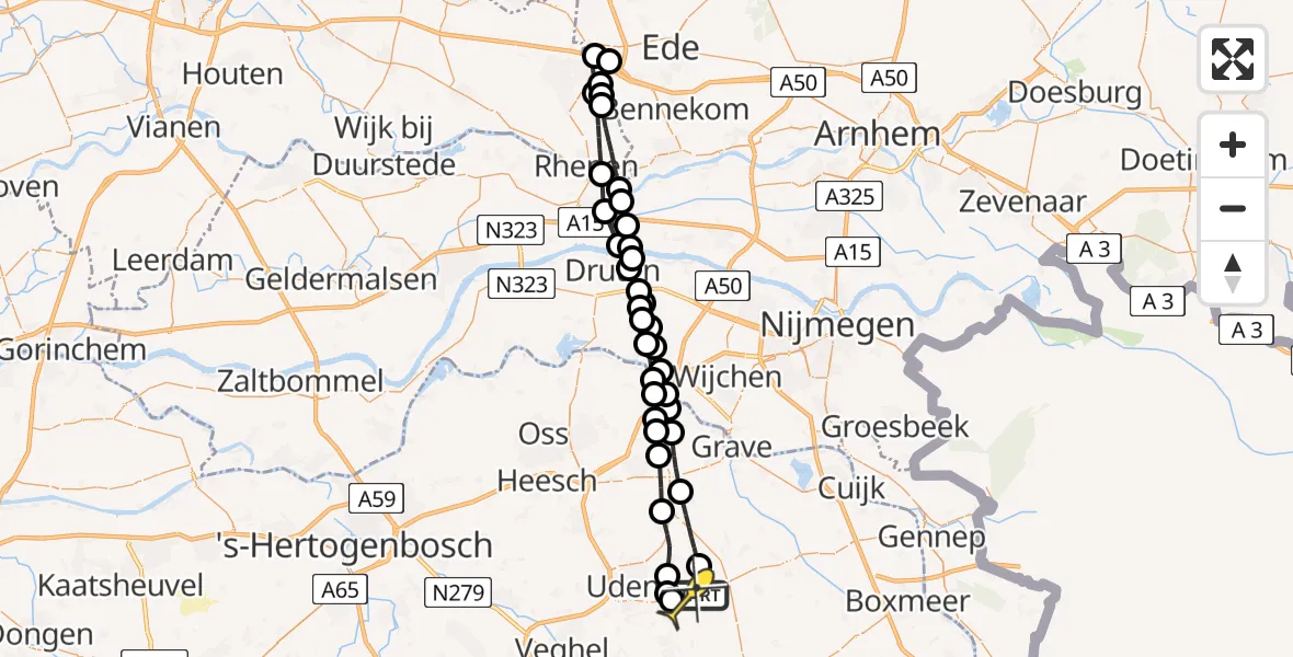 Routekaart van de vlucht: Lifeliner 3 naar Vliegbasis Volkel, Zeelandsedijk