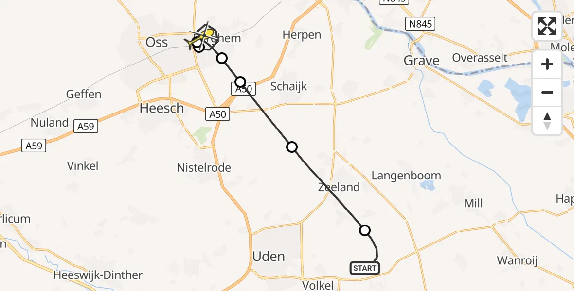 Routekaart van de vlucht: Lifeliner 3 naar Berghem, Zeelandsedijk