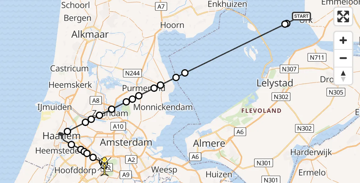 Routekaart van de vlucht: Politieheli naar Schiphol, Loevesteinse Randweg