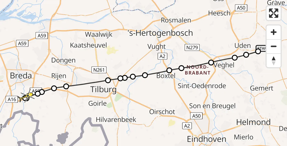 Routekaart van de vlucht: Lifeliner 3 naar Ulvenhout, Rondweg Volkel