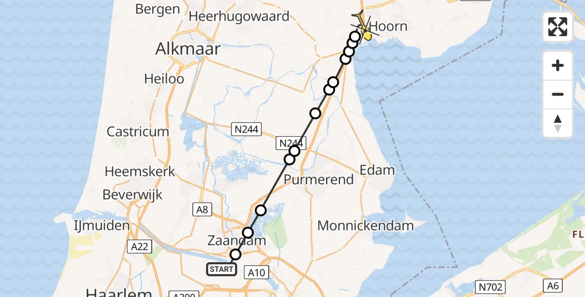 Routekaart van de vlucht: Lifeliner 1 naar Berkhout, Westhavenweg