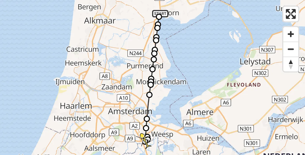 Routekaart van de vlucht: Lifeliner 1 naar Academisch Medisch Centrum (AMC), Waalsloot