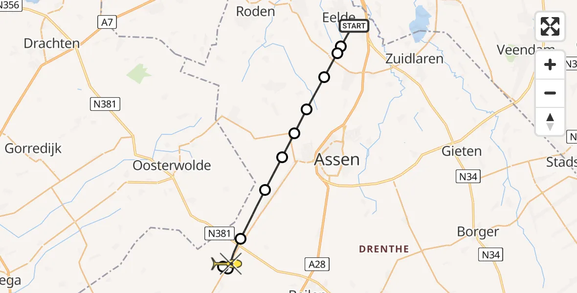 Routekaart van de vlucht: Lifeliner 4 naar Hoogersmilde, Vissersweg