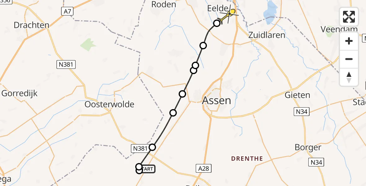 Routekaart van de vlucht: Lifeliner 4 naar Groningen Airport Eelde, Albertaweg