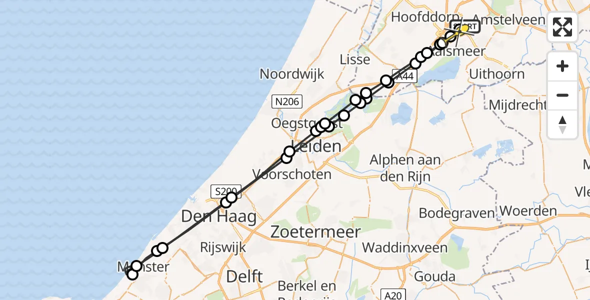 Routekaart van de vlucht: Politieheli naar Schiphol, Folkstoneweg