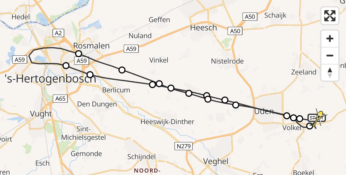 Routekaart van de vlucht: Lifeliner 3 naar Vliegbasis Volkel, Venstraat