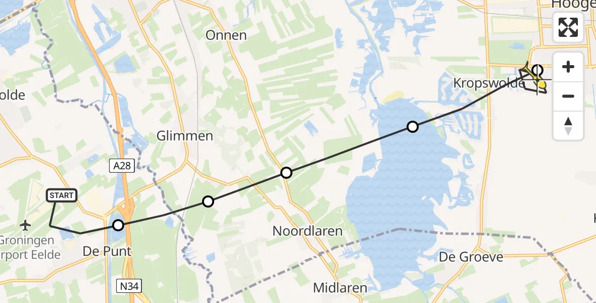 Routekaart van de vlucht: Lifeliner 4 naar Hoogezand, Duinstraat