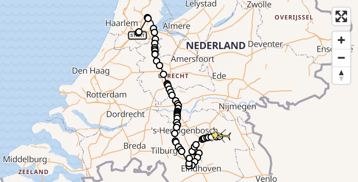 Routekaart van de vlucht: Politieheli naar Vliegbasis Volkel, Schipholweg