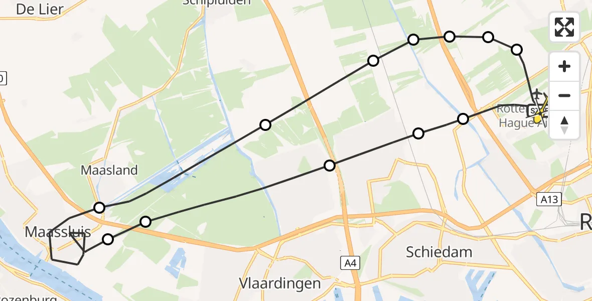 Routekaart van de vlucht: Lifeliner 2 naar Rotterdam The Hague Airport, Brandenburgbaan