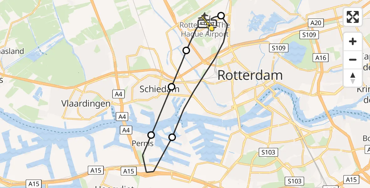 Routekaart van de vlucht: Lifeliner 2 naar Rotterdam The Hague Airport, Schielandstraat