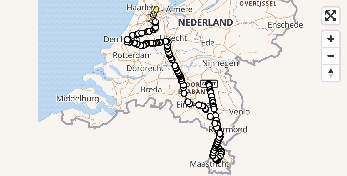 Vluchtroute Politiehelikopter van Vliegbasis Volkel naar Schiphol