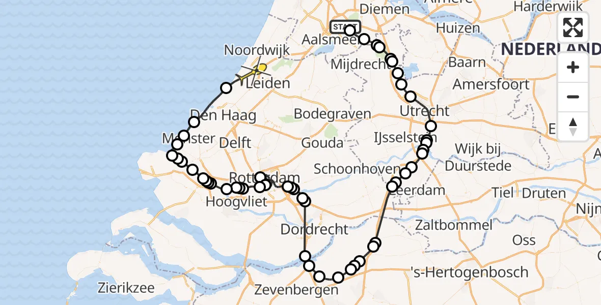 Routekaart van de vlucht: Politieheli naar Katwijk, Legmeerdijk