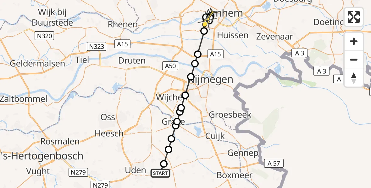 Routekaart van de vlucht: Lifeliner 3 naar Oosterbeek, Zeelandsedijk