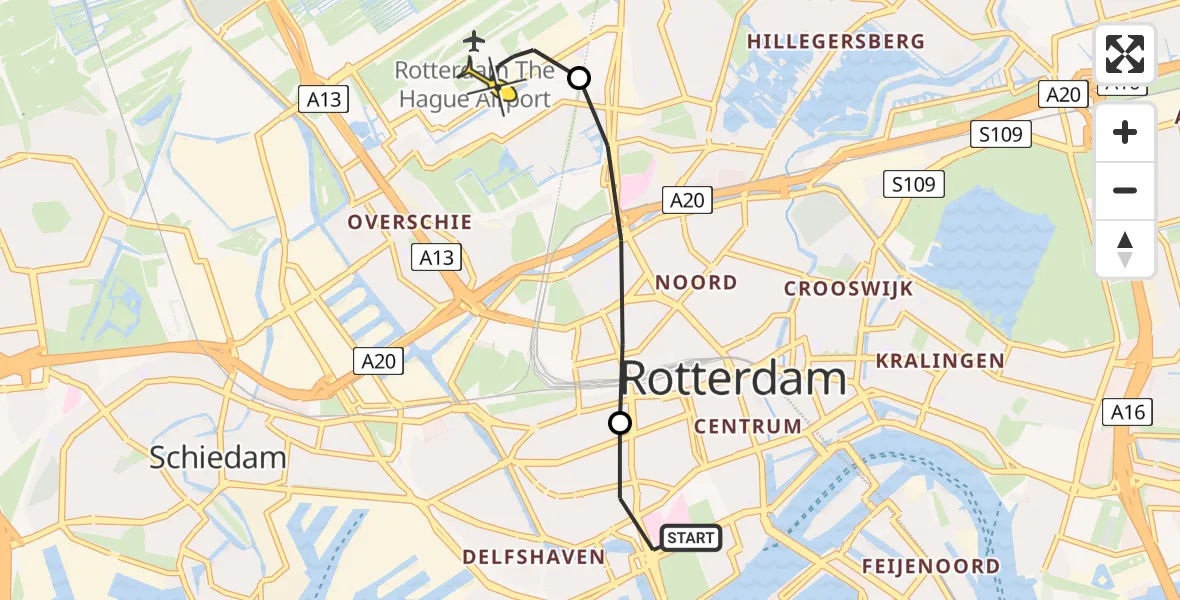Routekaart van de vlucht: Lifeliner 2 naar Rotterdam The Hague Airport, Nieuwe Binnenweg