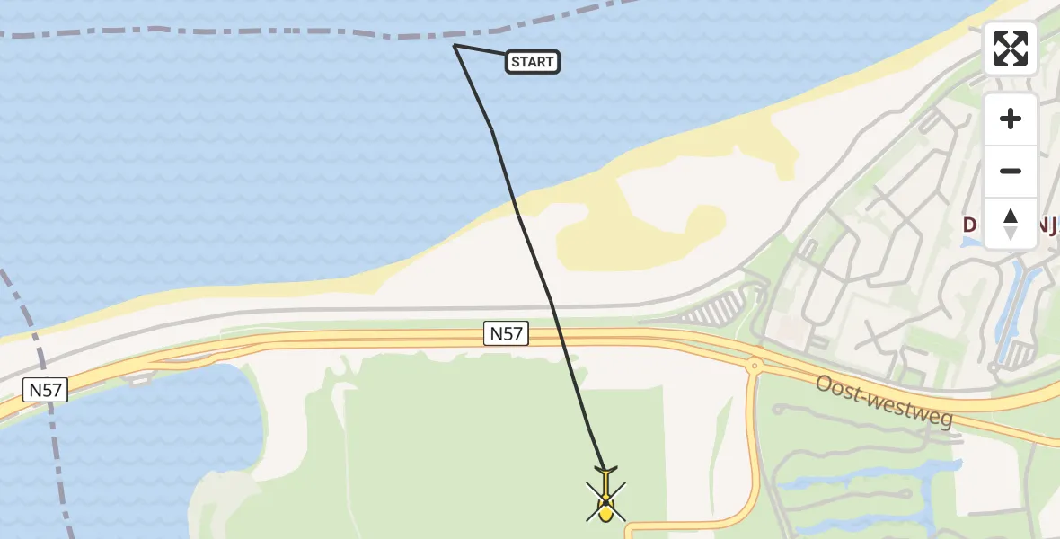 Routekaart van de vlucht: Kustwachthelikopter naar Kamperland, Veersegatdam