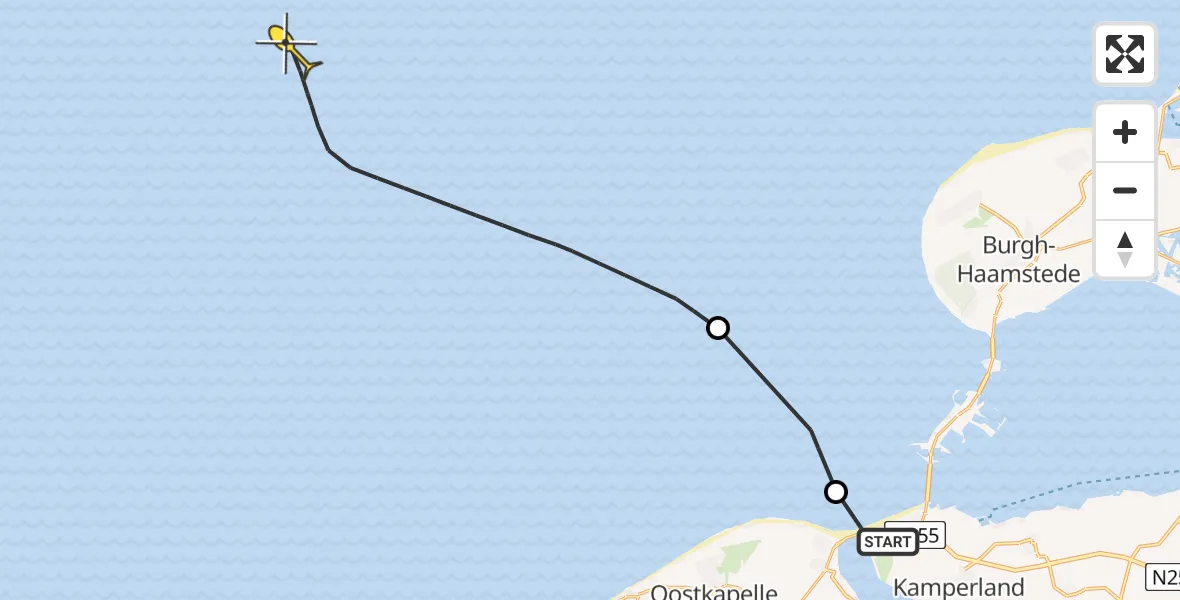 Routekaart van de vlucht: Kustwachthelikopter naar 