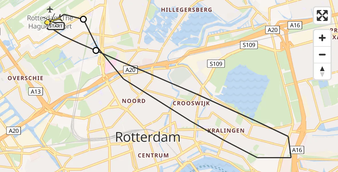 Routekaart van de vlucht: Lifeliner 2 naar Rotterdam The Hague Airport, Van der Waalslaan