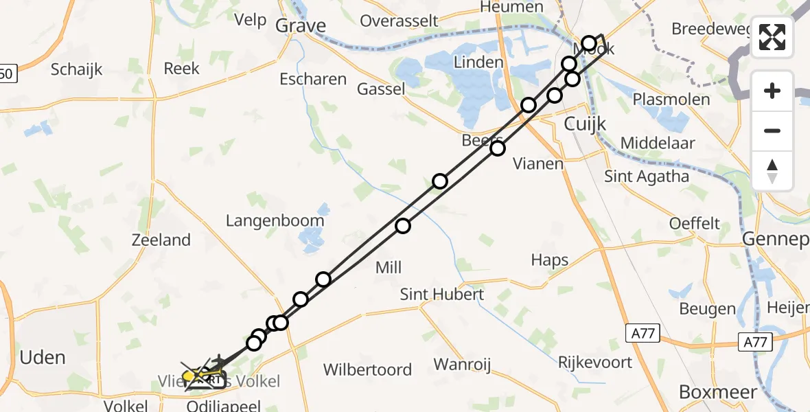 Routekaart van de vlucht: Lifeliner 3 naar Vliegbasis Volkel, Zeelandsedijk