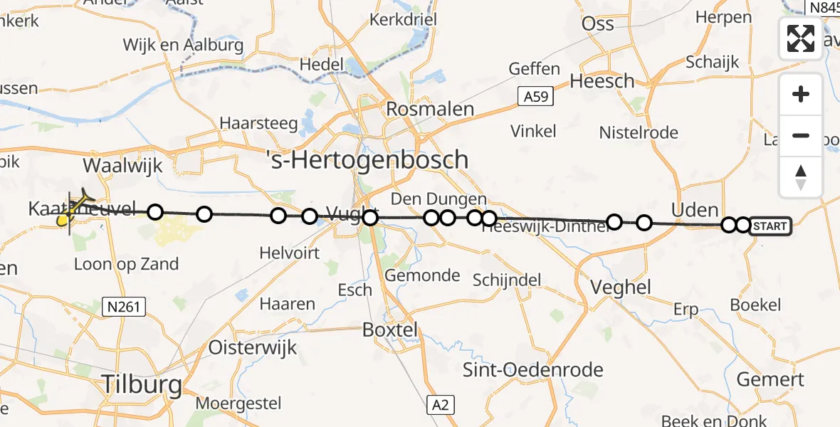 Routekaart van de vlucht: Lifeliner 3 naar Kaatsheuvel, Zonnepark Hoogveld Zuid