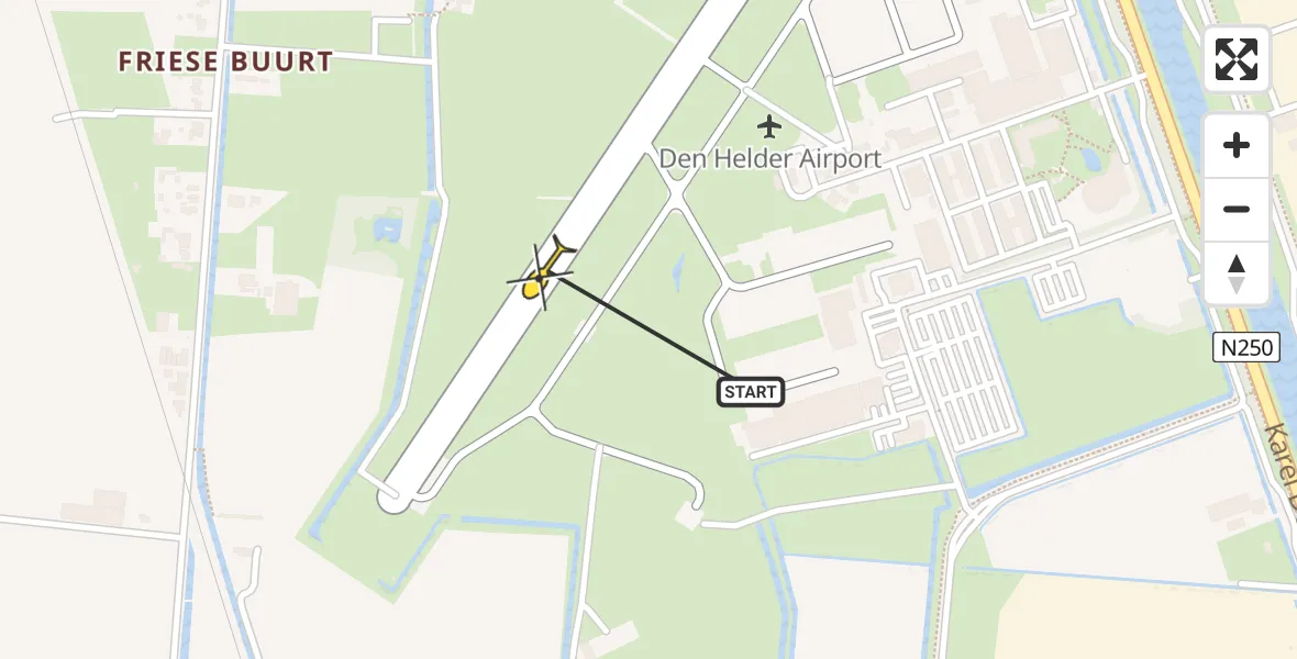 Vluchtroute Kustwachthelikopter van Vliegveld De Kooy naar Vliegveld De Kooy