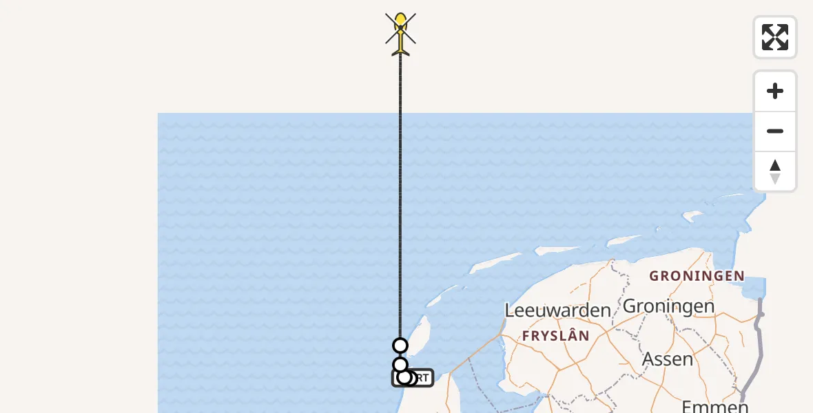 Vluchtroute Kustwachthelikopter van Vliegveld De Kooy naar 