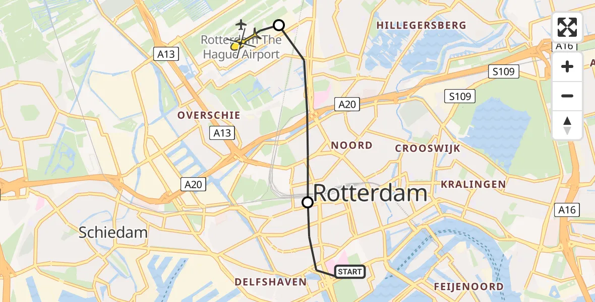 Routekaart van de vlucht: Lifeliner 2 naar Rotterdam The Hague Airport, Claes de Vrieselaan